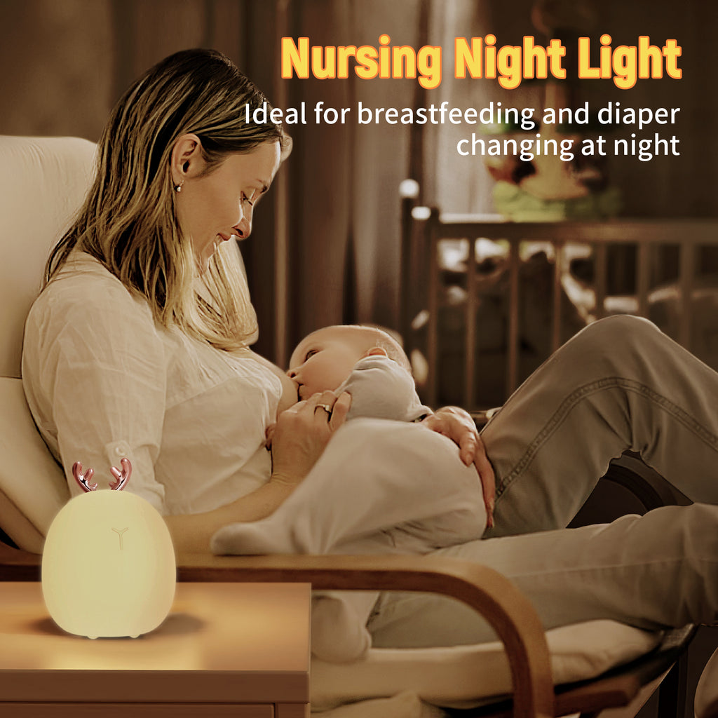 Baby Feeding Night Light – Adjustable Creative Rabbit & Elk Silicone Touch Lamp with Clap Control