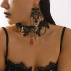 Halloween Lace Skull Necklace and Earrings Jewelry Set - Shri Rama