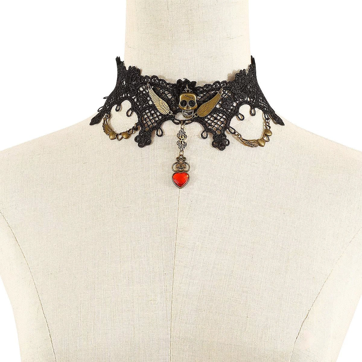 Halloween Lace Skull Necklace and Earrings Jewelry Set - Shri Rama