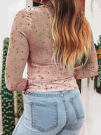 Floral Print Long Sleeve Mesh Blouse - Shri Rama
