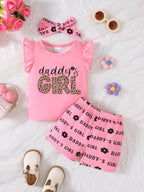 Children's Headband Letter Ruffle Sleeve Top and Shorts 3 - Piece Set - Shri Rama
